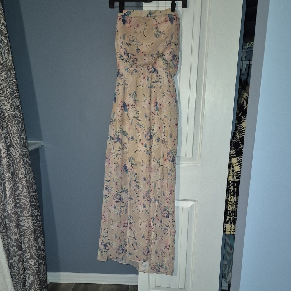 Charlotte Russe Strapless Floral Maxi Dress in Blush and Blue